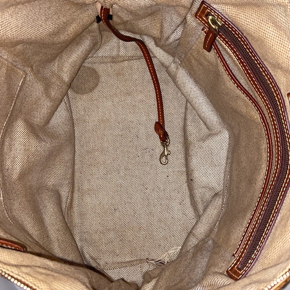 Dooney and Bourke large ostrich texture leather tote in tan and brown - Picture 10 of 14